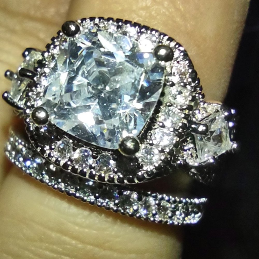 Sterling Silver Cushion Cut CZ ring set